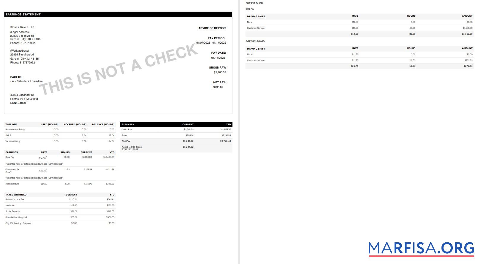 Printable Golden Limousine pay stub in PDF and Words format (1) example